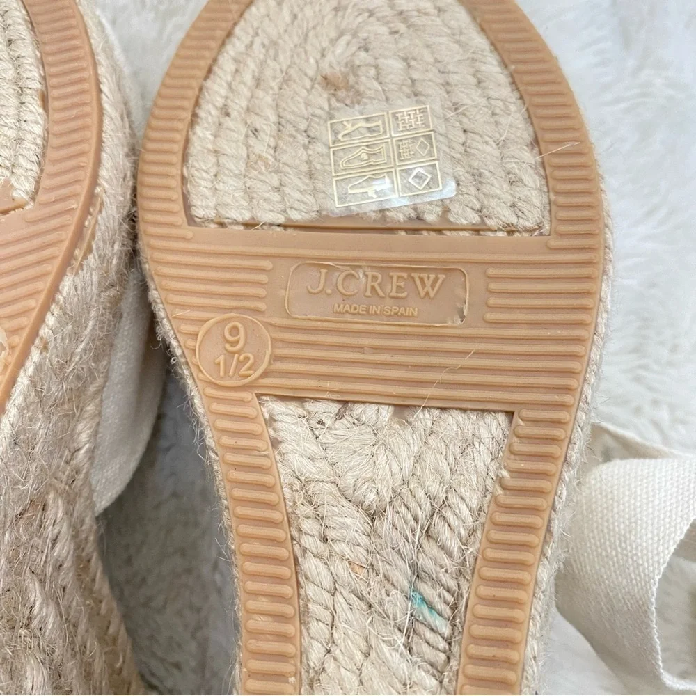 J. Crew Cream Round Toe Canvas Espadrille Wedges Size 9.5 Made in Spain
